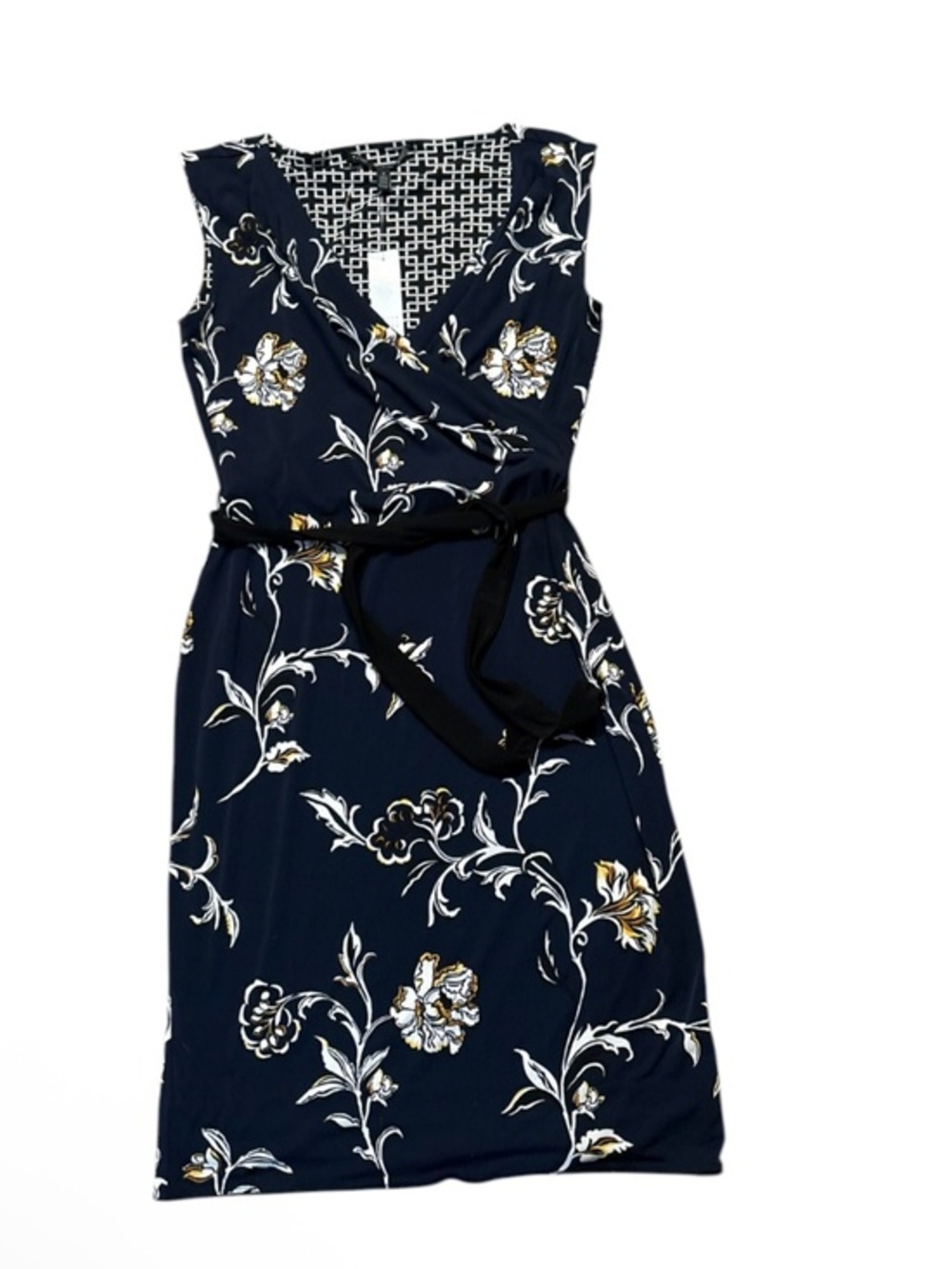 White House black market reversible navy floral dress with sash new nwt